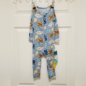 NWT Loulou Lollipop 6-12 Month 94% TENCEL Lyocell Blue Animal Print Baby Onesie